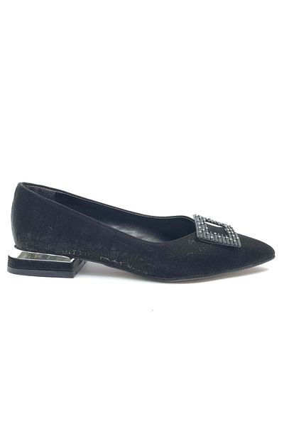 KCMN Feles Square Stone Buckle Detailed Women's Classic Shoes Black