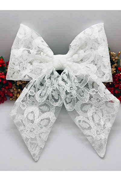 İnDerin White Lace Bow Model Automatic Hair Clip (Special Day-Eid-Gift-Invite)