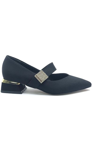 KCMN Feles Pointed Toe Buckle Detailed Women's Heeled Shoes Black