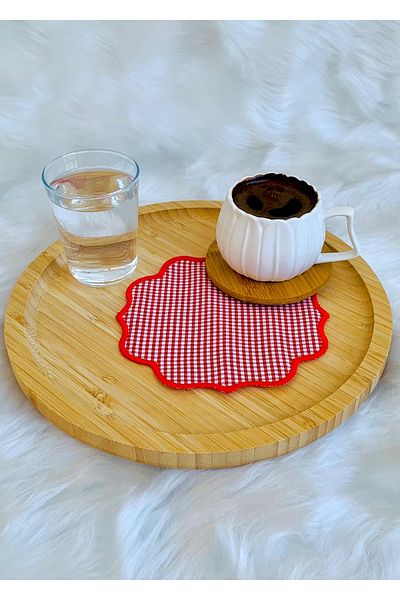 Mora Tekstil Gingham Fabric Presentation Napkin, Cocktail Napkin, Coffee Side Presentation Holder, Embroidered Presentation Napkin Set of 6