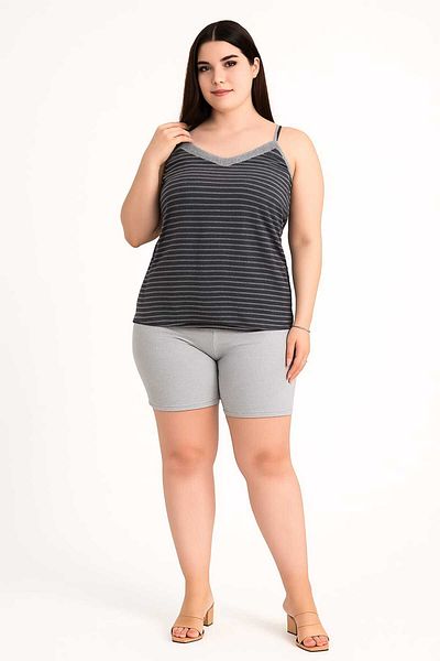MODA Women's Plus Size Rope Strap Blouse and Shorts Bottom Top Pajamas Set