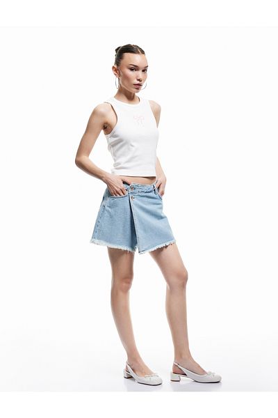 Koton Mini pantaloni scurți din denim Fusta Buzunar cu nasturi Croială relaxată