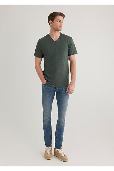Mavi Stretch V-Neck Πράσινο Basic T-Shirt Εφαρμοσμένο / Εφαρμοσμένο κόψιμο 061748 -25752