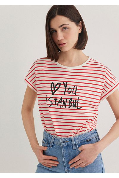 Mavi Love You Printed ριγέ μπλουζάκι Istanbul - Κανονική εφαρμογή 167986 -26829