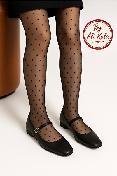 BirEylül Shoes Kadın Siyah Deri Tokalı Babet