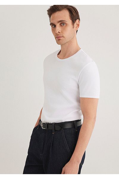 Mavi Weißes, figurbetontes T-Shirt mit Rippenmuster - 063747 -620