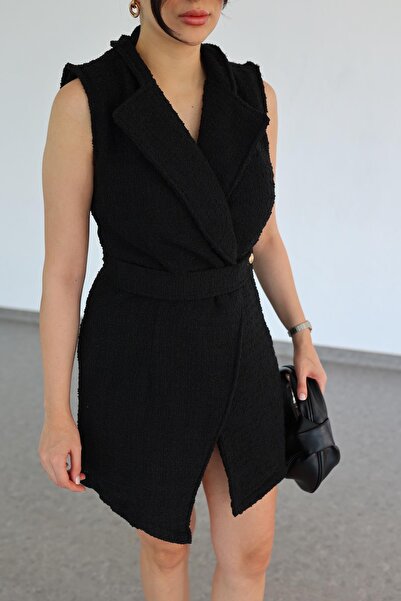 HAZELANNA Φόρεμα Boucle Μαύρο Tweed