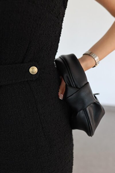 HAZELANNA Φόρεμα Boucle Μαύρο Tweed