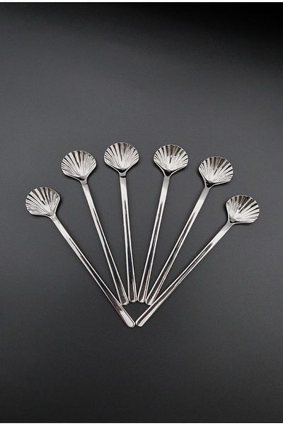 GÜNCEV Set of 6 Silver Mussel Spoons & Teaspoons & Dessert Spoons & Mixing Spoons
