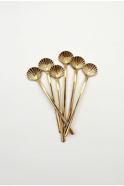 GÜNCEV Set of 6 Gold Mussel Spoons & Teaspoons & Dessert Spoons & Mixing Spoons