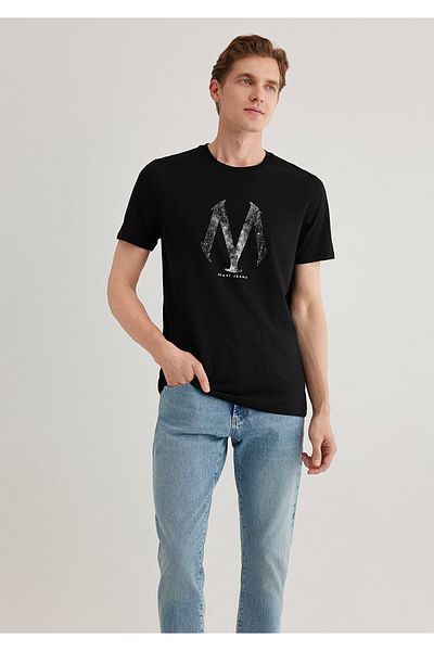 Mavi Seal Logo Printed Black T-Shirt Slim Fit / Slim Fit 0611023-900