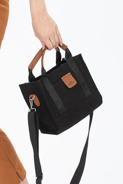 Solex Geantă de umăr de mână, mini The Tote Bag, cu bretele încrucișate din pânză neagră