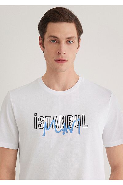 Mavi Λευκό μπλουζάκι με στάμπα Istanbul Regular Fit 067114 -620