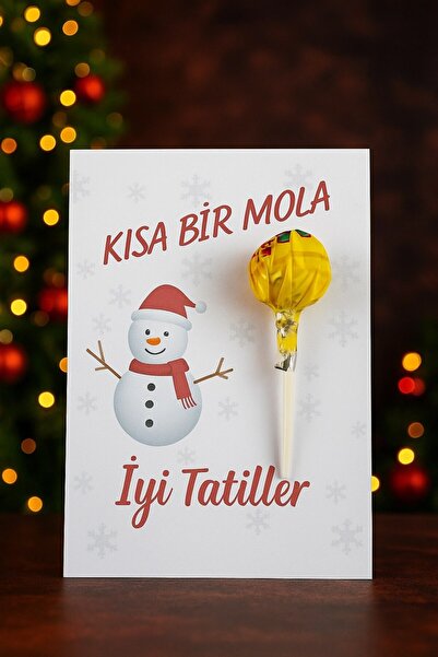 Emtory Home 10 Adet Sömestr Hediyesi - İyi Tatiller Kardan Adam Kartlı Lollip...