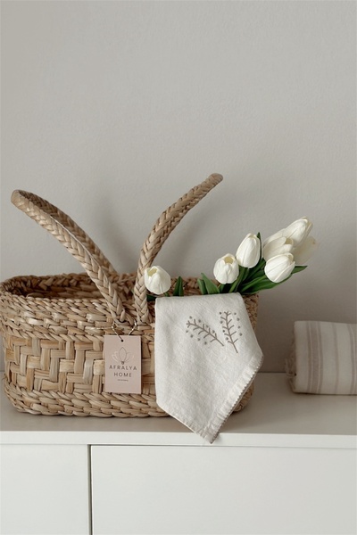 afralya home Hasır Piknik Sepeti Kulplu Sepet-piknik Seti Saksılık Çiçeklik B...