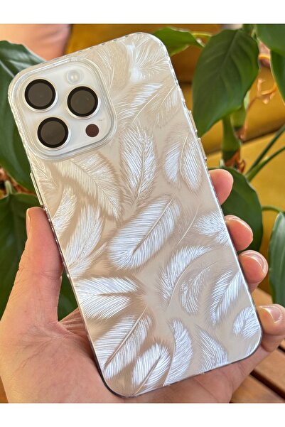 Fibaks iPhone 16 Pro Compatible Case Hologram Shiny White Leaf Pattern Shock Absorbing Camera Protection
