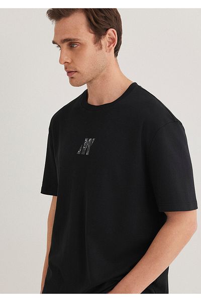 Mavi Pro Logo Printed Black T-Shirt Loose Fit / Loose Relaxed Fit0612189-900