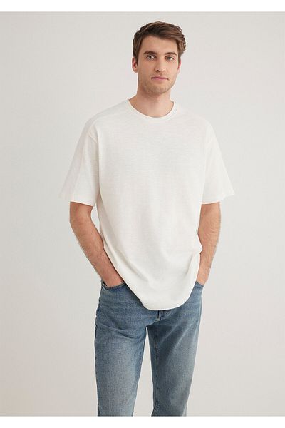 Mavi White Basic T-Shirt with Stitching Detail Loose Fit / Loose Relaxed Cut 0612227 -70057