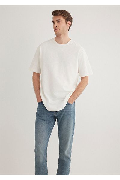 Mavi White Basic T-Shirt with Stitching Detail Loose Fit / Loose Relaxed Cut 0612227 -70057