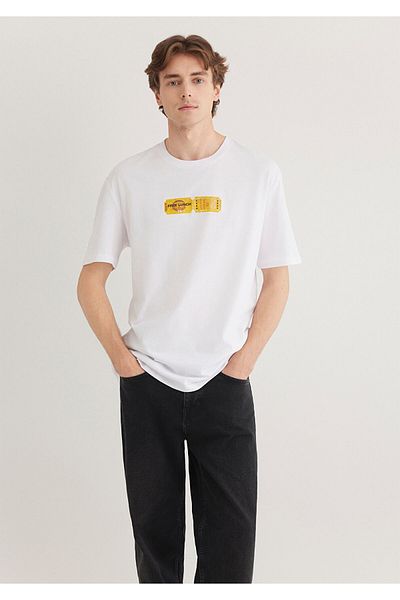 Mavi Τυπωμένο λευκό μπλουζάκι Loose Fit / Loose Relaxed Fit 0612307 -620