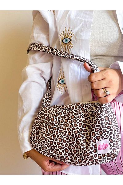 girlsybags Geantă de umăr leopard pentru femei Geantă maro cu curea Geantă baghetă Geantă din material textil cu fermoar