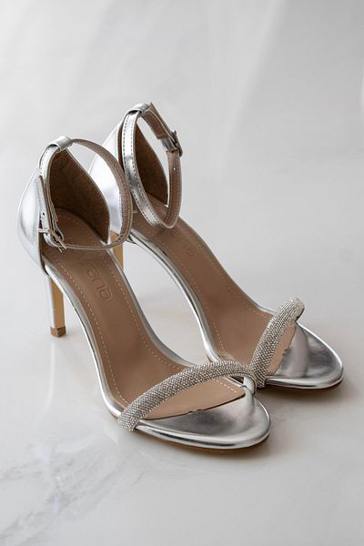 sovrana Silver & Metallic Single Band Stone Heeled Shoes