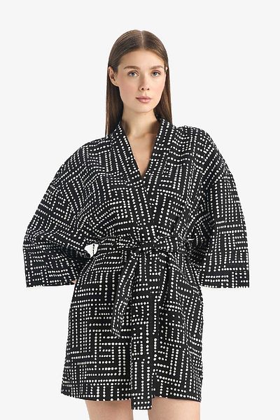 DeFacto Regular Fit Gemusterter Baumwoll-Kimono mit Gürtel-fall In Love D0453ax25sp