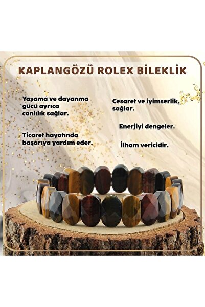 OSMANLI DOĞAL TAŞ Sertifikalı Kaplan Gözü Doğal Taş Roleks Bileklik - B259