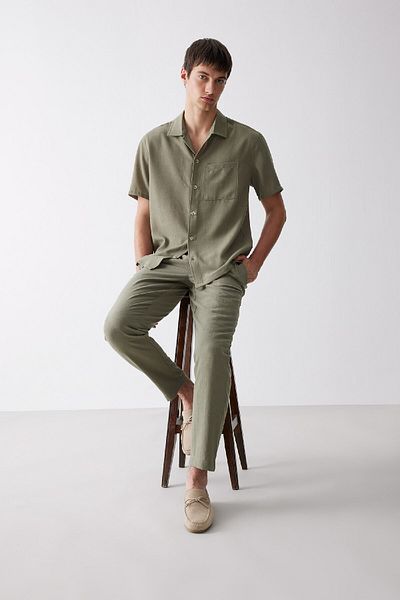 DeFacto Relax Fit Polo Collar Linen Look Summer Short Sleeve Shirt E1230Ax25Sm