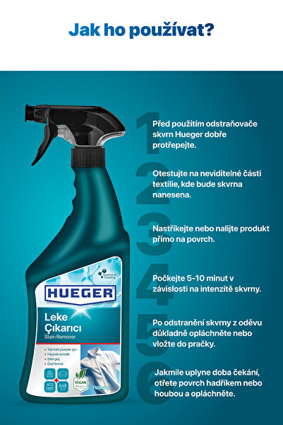 Hueger Veganský odstraňovač skvrn – pěna a rozprašovací hlava, odstraňovač skvrn na tkaniny a povrchy Sada 2 750 ml 750 ml