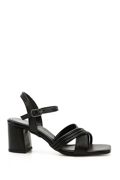 GÖNDERİ(R) Women's Black Medium Thick Heeled Strappy Sandals