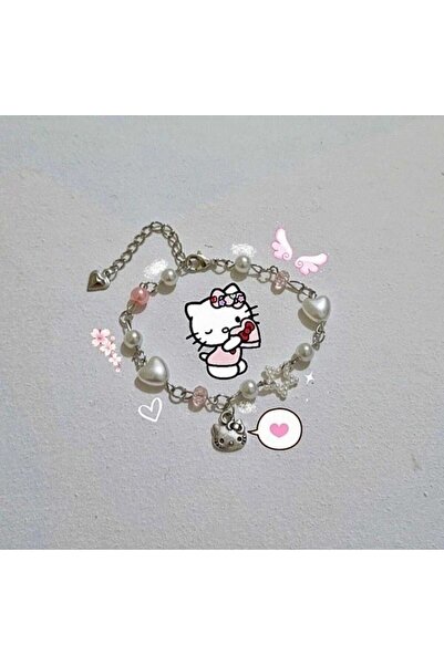 Crosswonder Blacksilver303 Hello Kitty Charmlı Y2k Tarzı Cam incili Bileklik