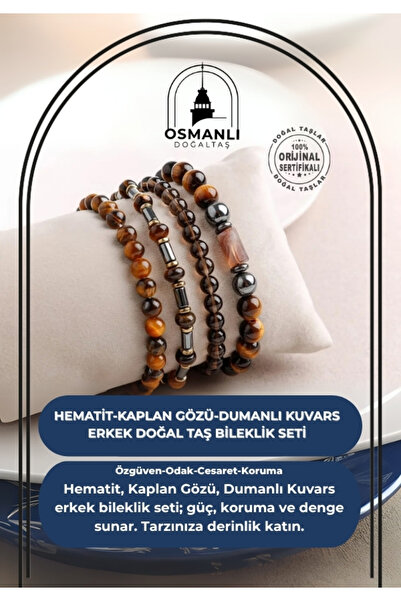 OSMANLI DOĞAL TAŞ Hematit-kaplan Gözü-dumanlı Kuvars Erkek Doğal Taş Bileklik...