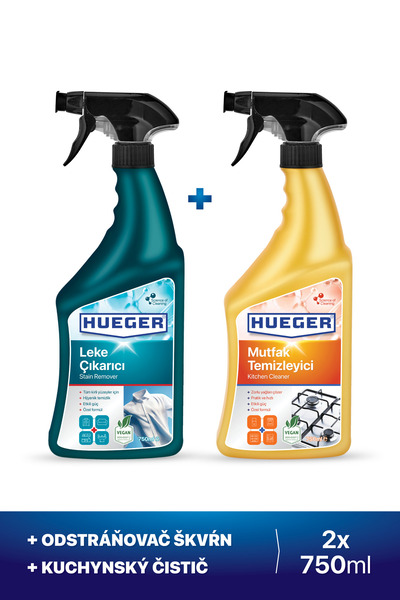 Hueger Sada 2 odstraňovačov škvŕn v spreji a čističa kuchyne (2x 750 ml)