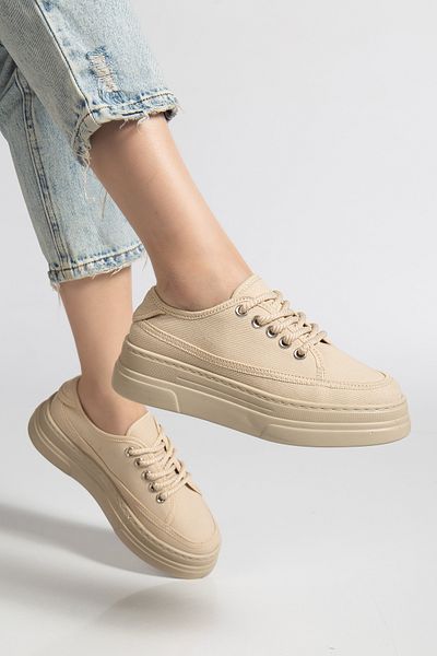 Tonny Black Women's Beige Poly Sole Linen Rope Lace-Up Sports Shoes