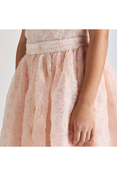 Juniors Mesh Textured Knee Length Skirt With Pleat Detail