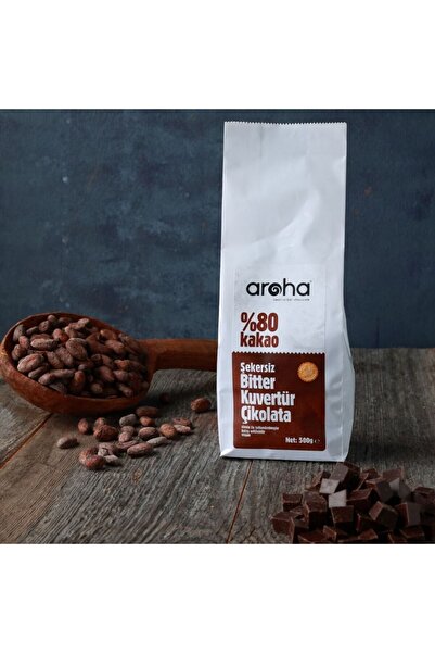 AROHA %80 Kakao Şekersiz Bitter Kuvertür Çikolata (STEVİA ILE TATLANDIRILMIŞTIR) - 500 G