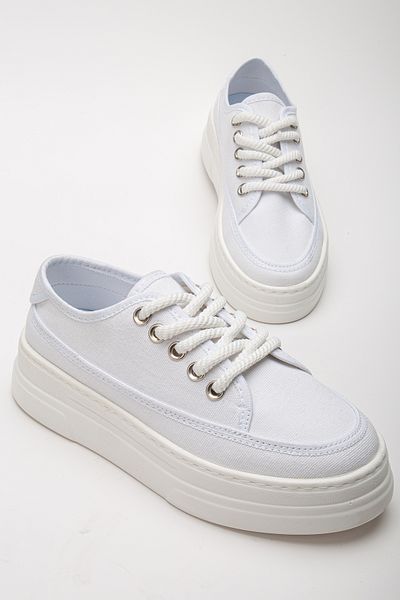 Tonny Black Women's White Poly Sole Linen Rope Lace-Up Sports Shoes