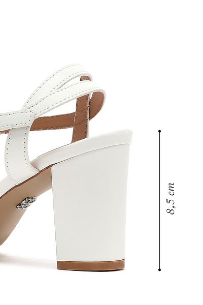 Derimod Women's White Ankle Strap Thick Heeled Shoes Sandals 25Sfe462218