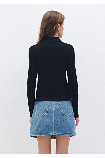 Mavi Polo Yaka Uzun Kollu Siyah Tişört Fitted / Vücuda Oturan Kesim 1612929-900