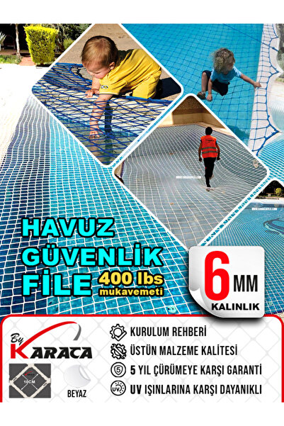 KARACAFİLE Havuz Çevresi Güvenlik Filesi 6mm Ip Kalınlığı 10x10 Gözenekli / 4x7m