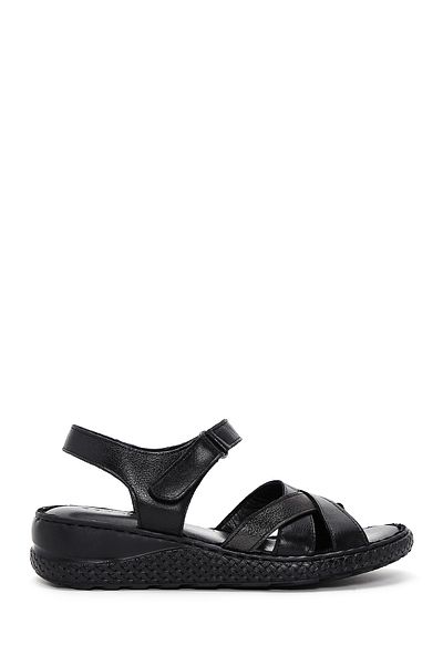 Derimod Women's Black Ankle Strap Genuine Leather Comfort Sandals 25Sfd320618