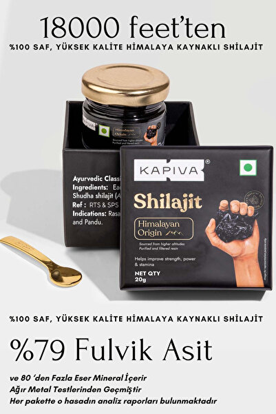 KAPİVA Saf Shilajit | Himalayan Origin Mumiyo (100 PORSİYON) | Filtrelenmiş,20 gr