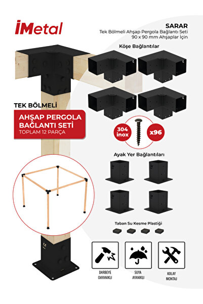 imetal Ahşap Pergola Braket Seti Tek Bölümlü 90 X 90 Mm Ahşaplar Için
