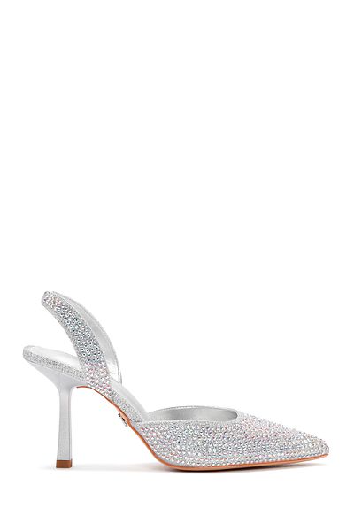 Derimod Women's Gray Stone Open Back Thin Heeled Shoes, Evening Dress Shoes 25Sfe4914Ts