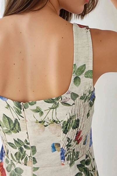 Hiccup Λινό Μίνι Φόρεμα με λουλουδάτο σχέδιο με λεπτομέρεια Gipe