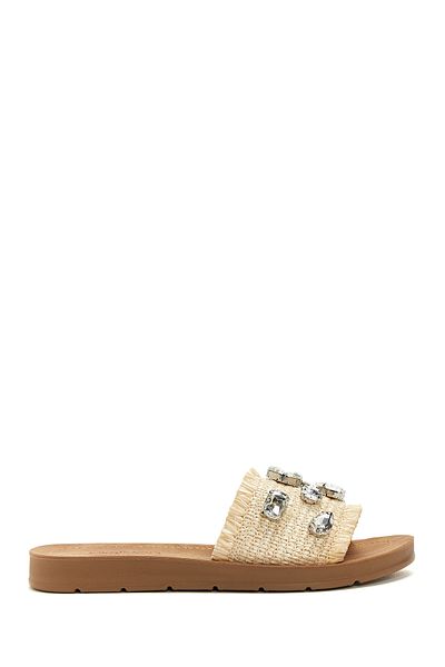 Derimod Women's Beige Stone Braided Slippers 25Sfe460514