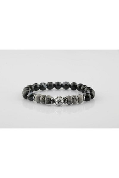 OSMANLI DOĞAL TAŞ Black Eye Agate Gray Lava Natural Stone Bracelet Unisex