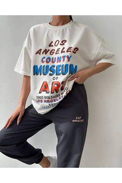DUBU BUTİK Μπλουζάκι ART Printed Sweatpants Jogger-Printed Bottom Top Σετ φόρμας Oversize Crew Neck