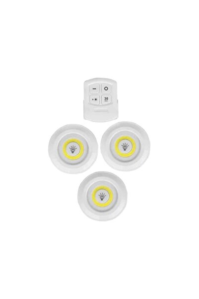 Greathings Uzaktan Kumandalı Yapışkanlı 3'lü Led Spot Lamba - Kablosuz Pilli